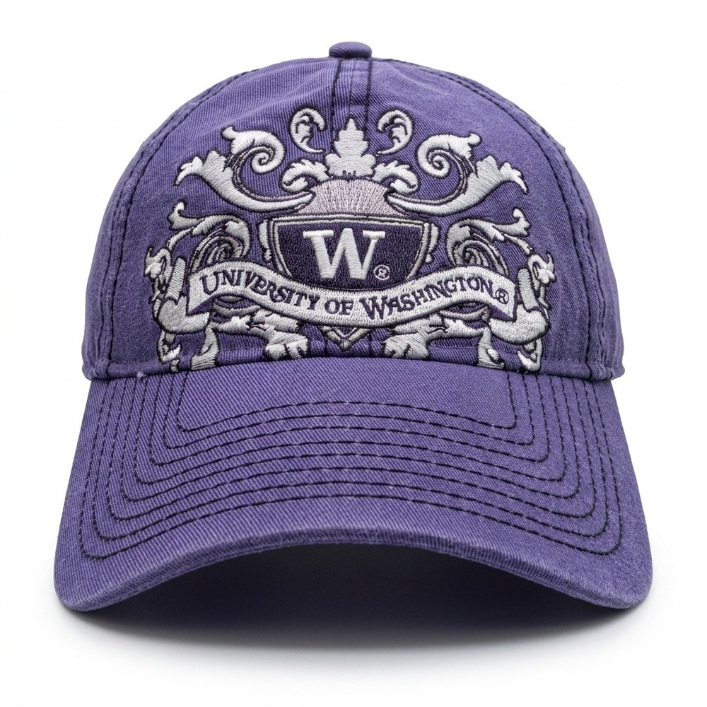University of Washington Huskies Hat Cap Purple NCAA Crest Filigree Embroidered‎
